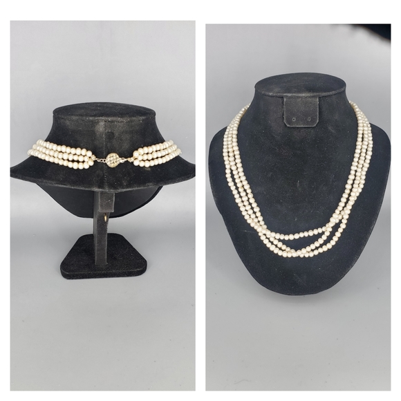 Vintage 3 Strand Pearl Necklace - Picture 1 of 7